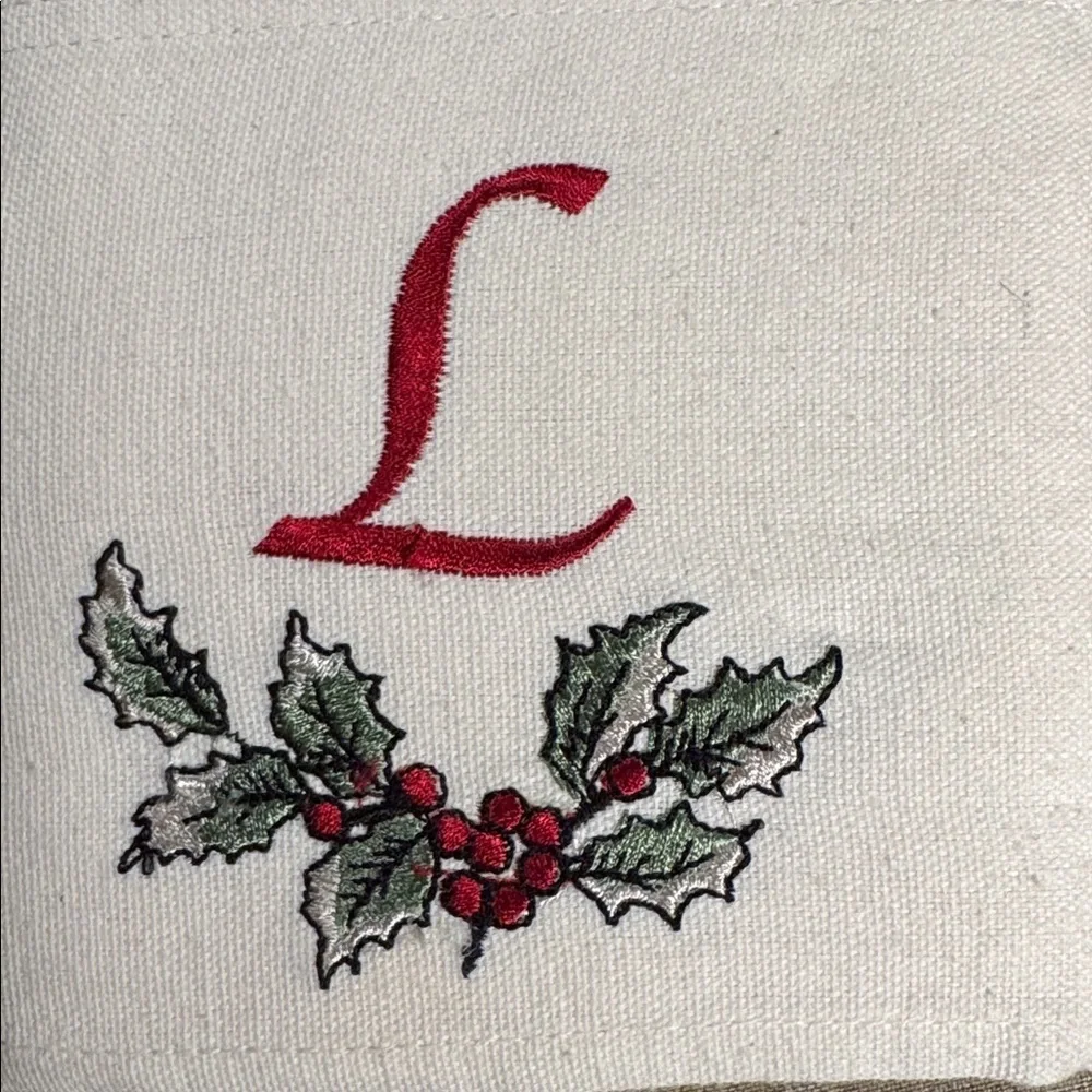 2 Avanti Cream\Ivory Christmas Hand Towels with Red Monogram and Holly -QUALITY-
